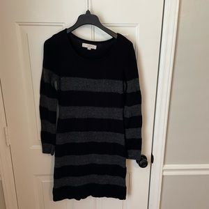 LOFT Black And Gray Striped Sweater Dress Size Small